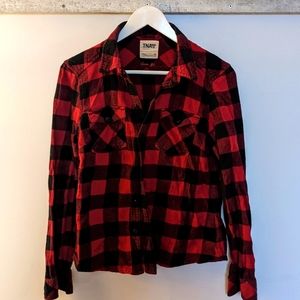 TNA red plaid button down shirt